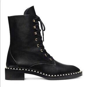 Stuart Weitzman Black Lace-Up Boots with Pearl Detail
